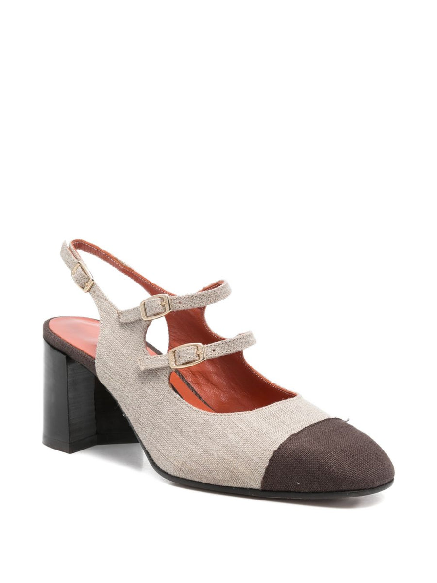 Carel Paris Papaya Slingback Pumps For Women With Almond Toe Brown Fabric 6 Cm Block Heel