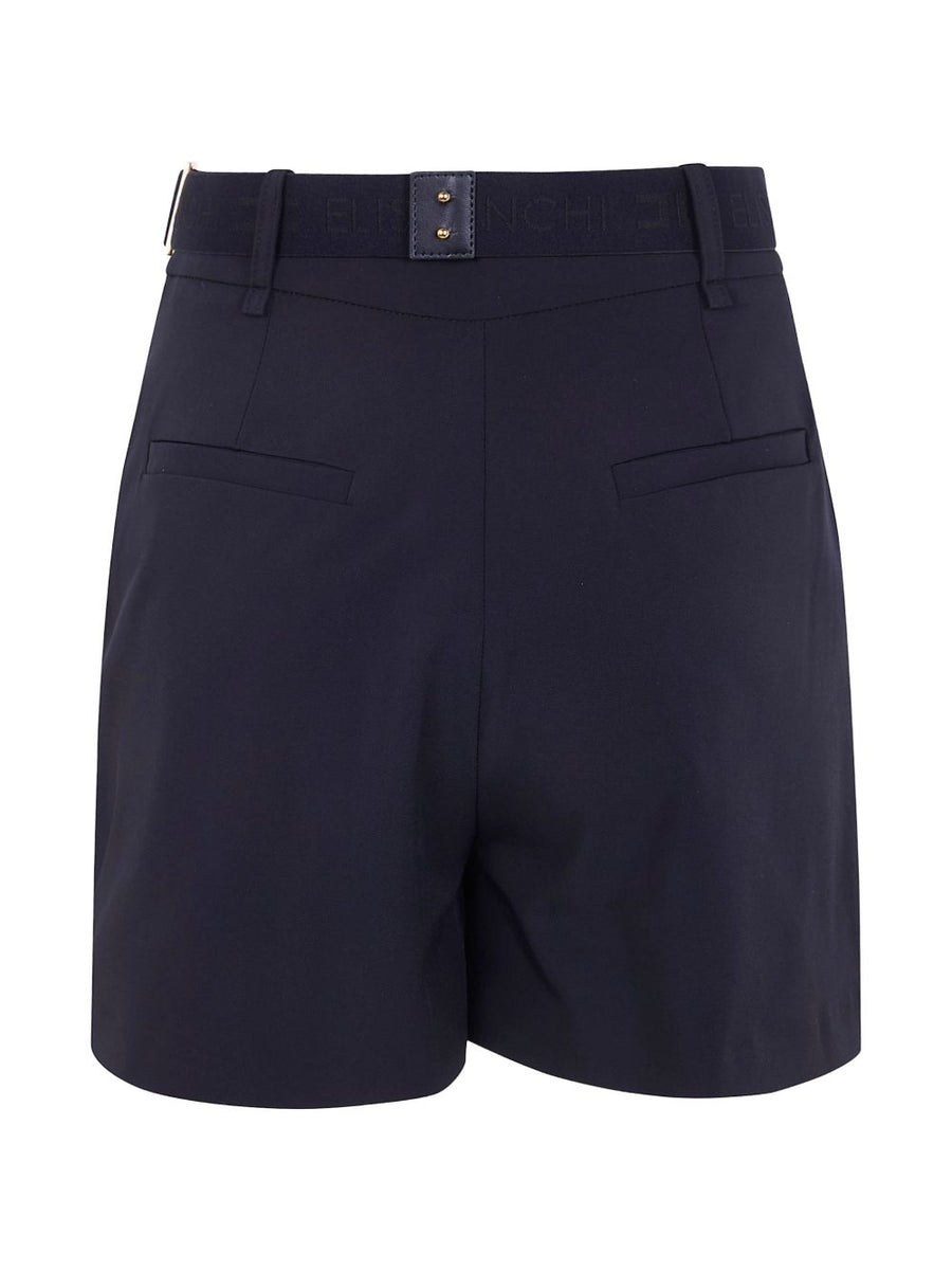 Elisabetta Franchi Belted Shorts Black Nylon Elastane With Gold Buckle Logo Detail For Women