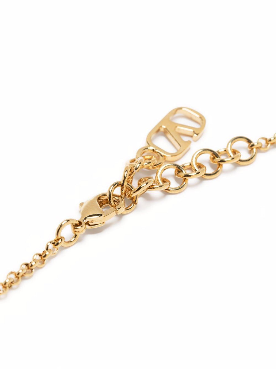 Valentino Garavani VLogo Signature Bracelet with Swarovski Crystals for Women Luxurious Gold Tone Brass Adjustable Length