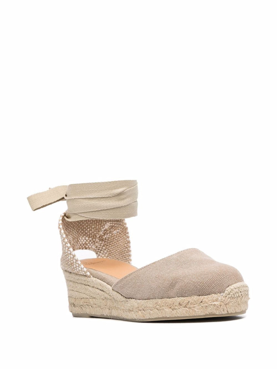 Castañer Carina Espadrilles for Women Beige Sand Color with LaceUp 6cm Wedge Heel