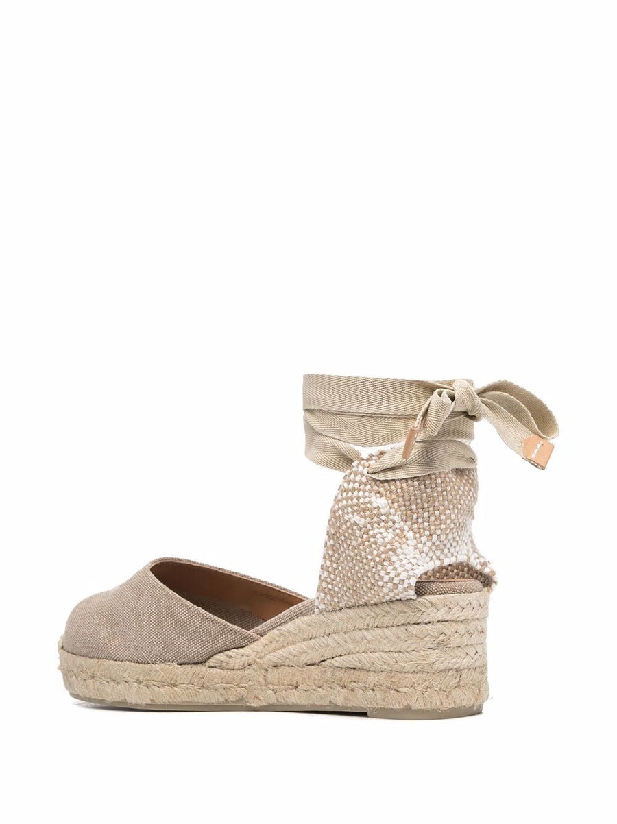 Castañer Carina Espadrilles for Women Beige Sand Color with LaceUp 6cm Wedge Heel