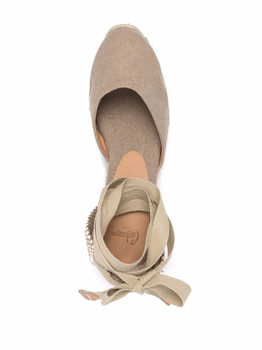 Castañer Carina Espadrilles for Women Beige Sand Color with LaceUp 6cm Wedge Heel