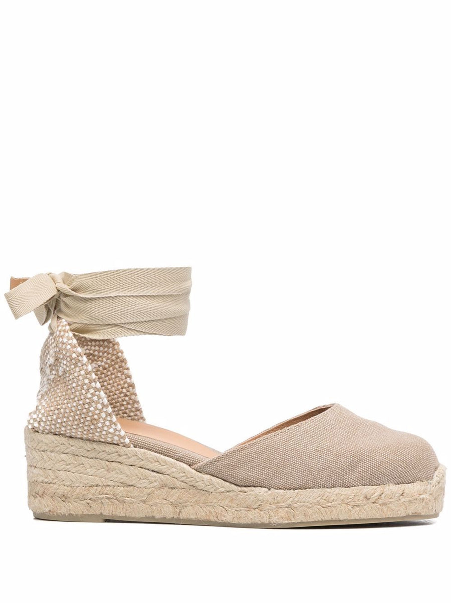 Castañer Carina Espadrilles for Women Beige Sand Color with LaceUp 6cm Wedge Heel