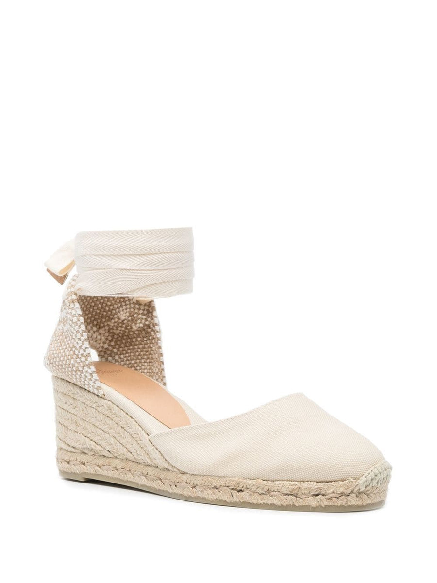 Castañer Carina Lace Up Wedge Espadrilles for Women, White Fabric Upper, Luxurious Branded Insole