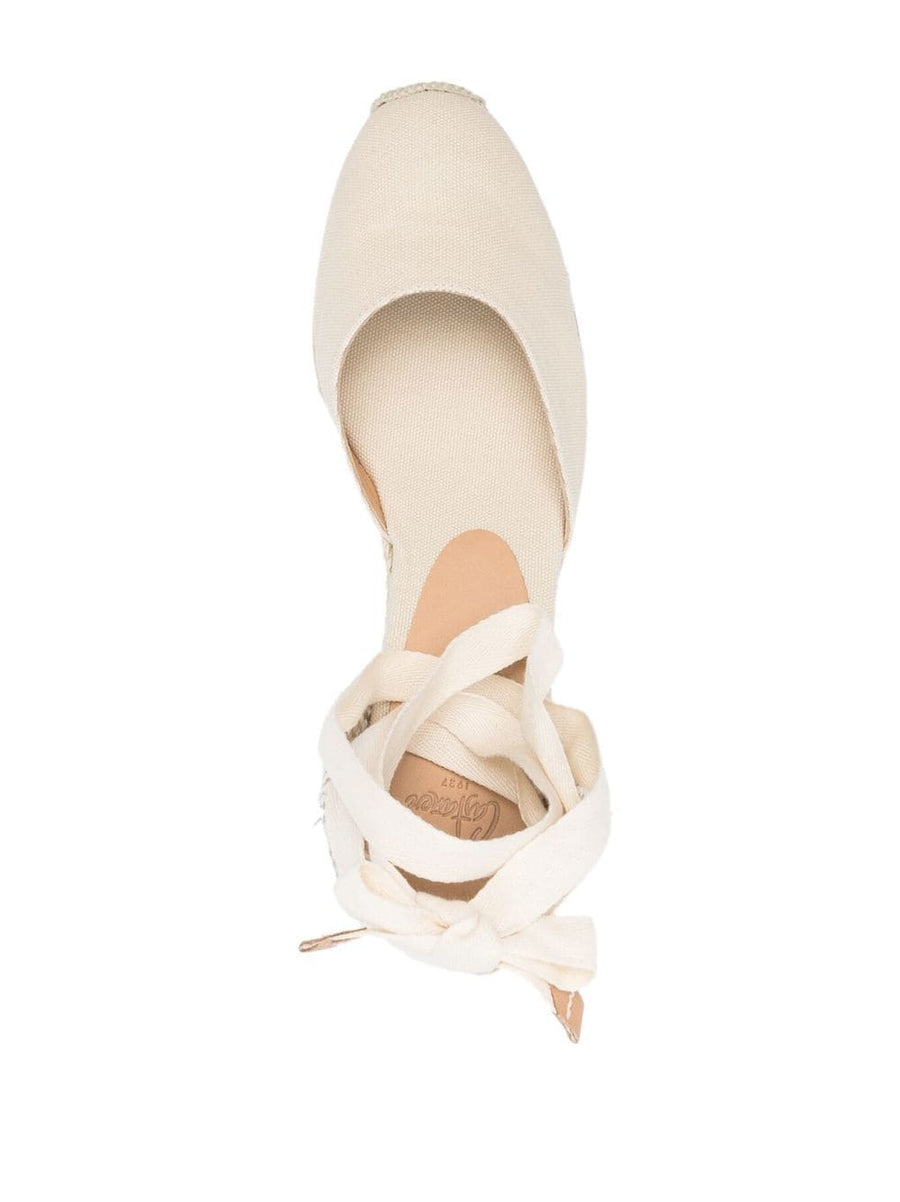 Castañer Carina Lace Up Wedge Espadrilles for Women, White Fabric Upper, Luxurious Branded Insole