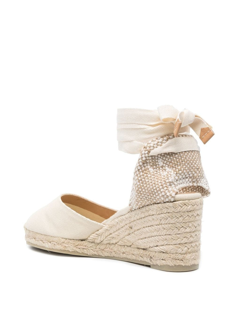 Castañer Carina Lace Up Wedge Espadrilles for Women, White Fabric Upper, Luxurious Branded Insole