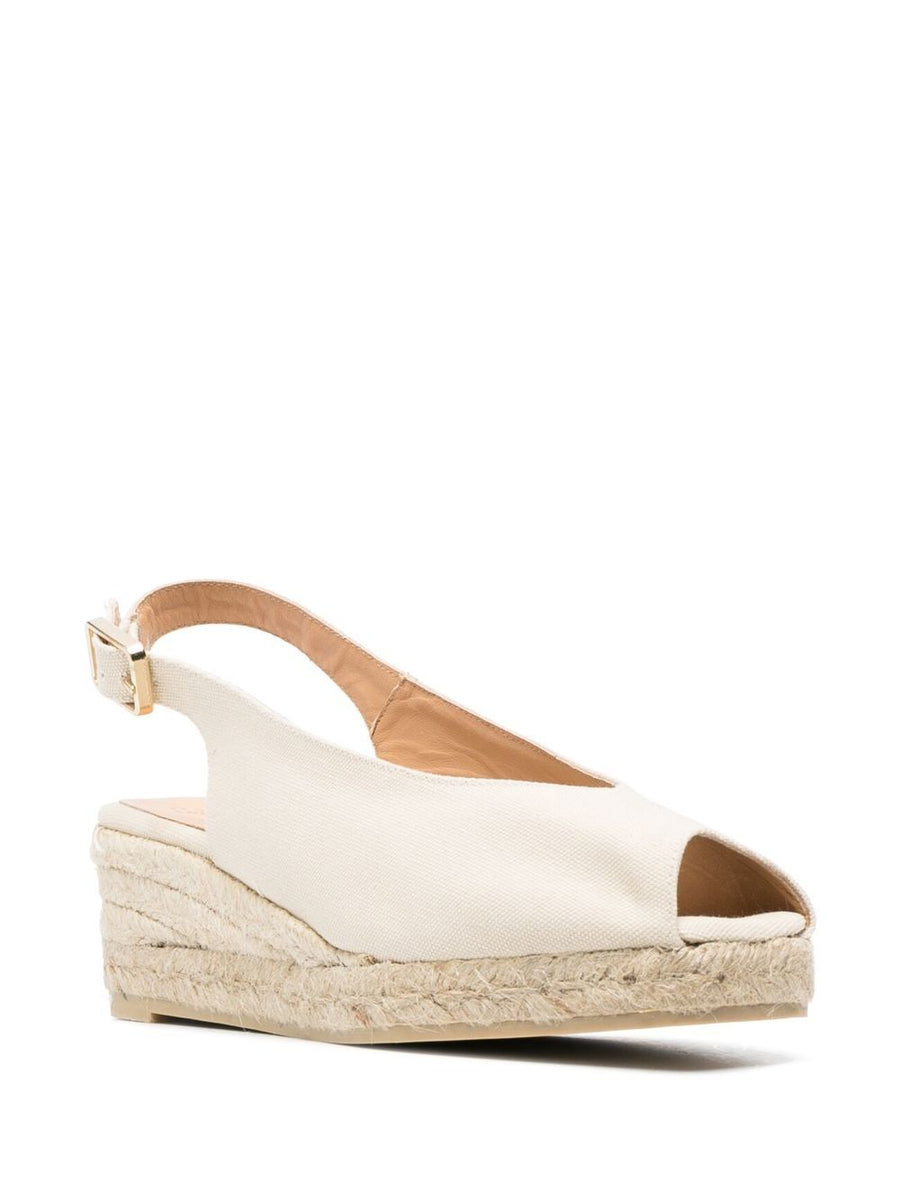 Luxurious Dosalia Peep-Toe Espadrilles Castañer For Women Ivory Calf Leather With Raffia Detailing