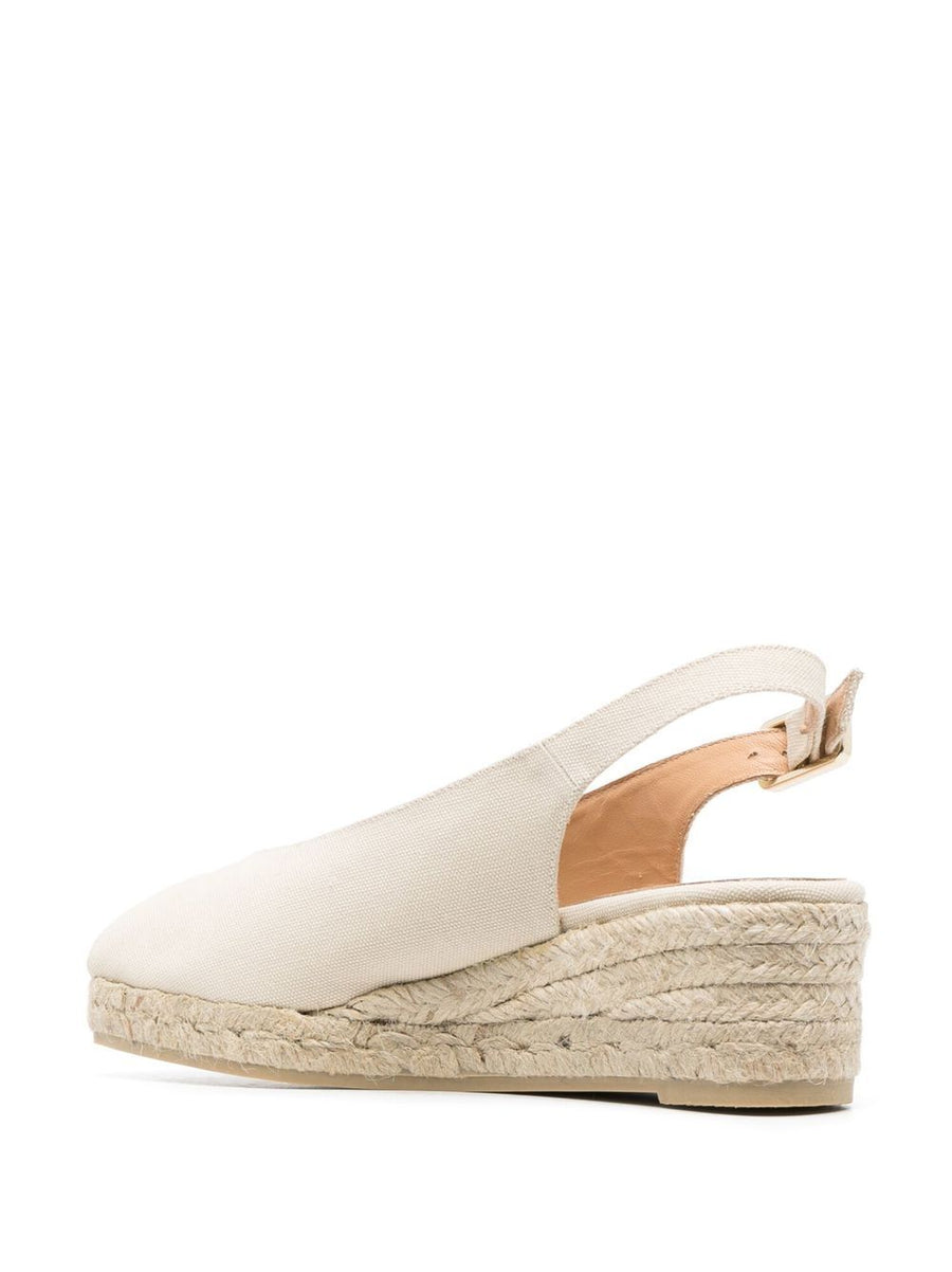 Luxurious Dosalia Peep-Toe Espadrilles Castañer For Women Ivory Calf Leather With Raffia Detailing