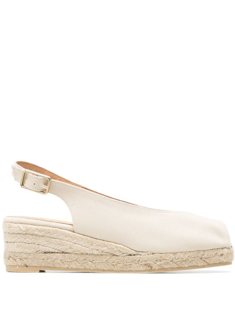 Luxurious Dosalia Peep-Toe Espadrilles Castañer For Women Ivory Calf Leather With Raffia Detailing