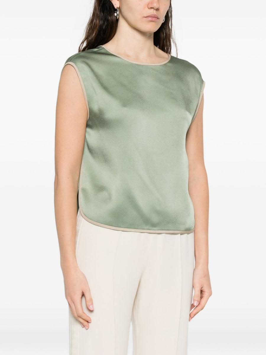 Forte Forte Green Sleeveless Top Acrylic Viscose Round Neck Khaki Trim