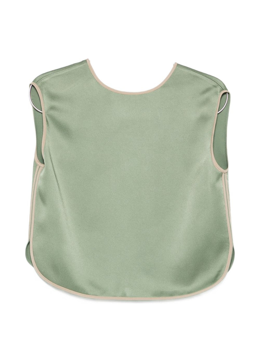 Forte Forte Green Sleeveless Top Acrylic Viscose Round Neck Khaki Trim