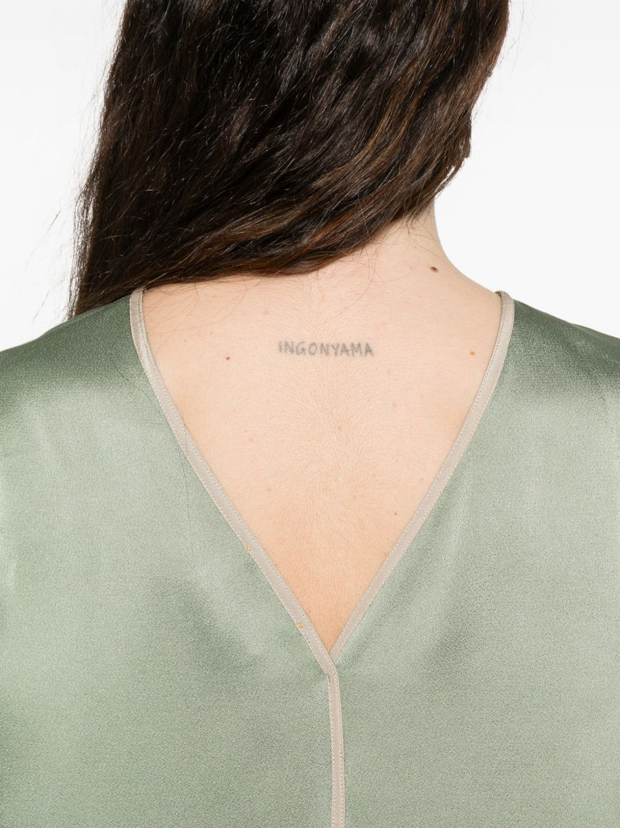 Forte Forte Green Sleeveless Top Acrylic Viscose Round Neck Khaki Trim