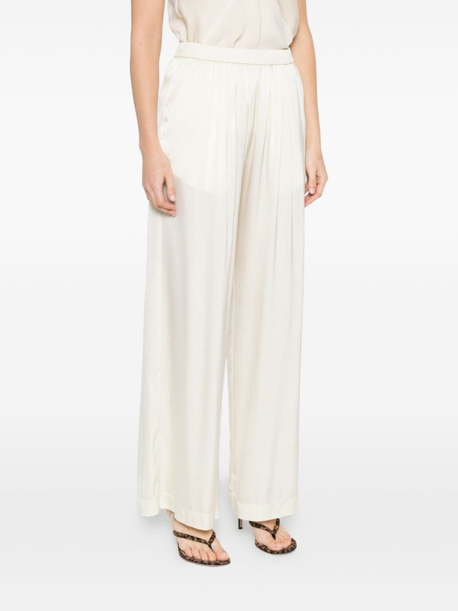 Forte Forte White Silk Satin Trousers With Pleats Side Pockets Elastic Waistband Women Luxury