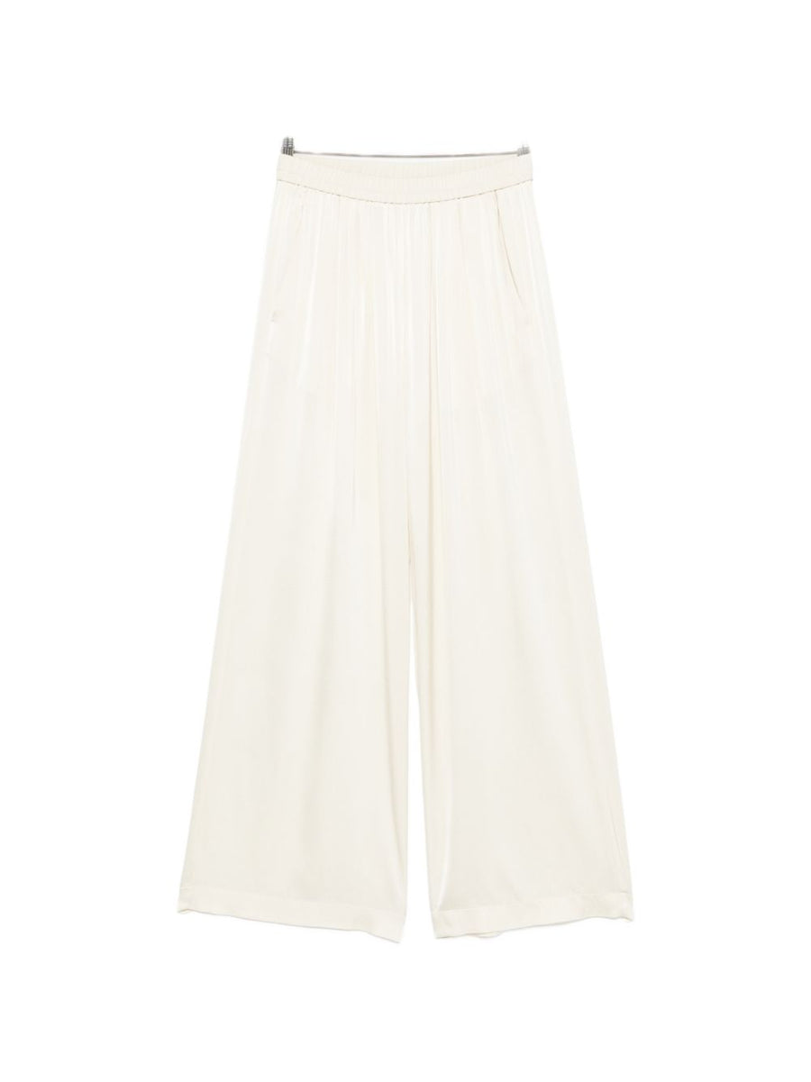 Forte Forte White Silk Satin Trousers With Pleats Side Pockets Elastic Waistband Women Luxury