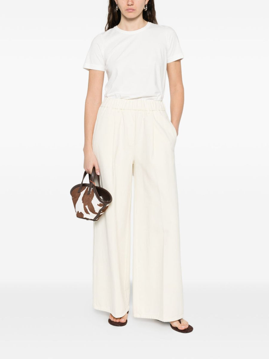 Fluid Trousers Forte Forte Premium White Cotton with Elastic Waist and Relaxed Fit for Women