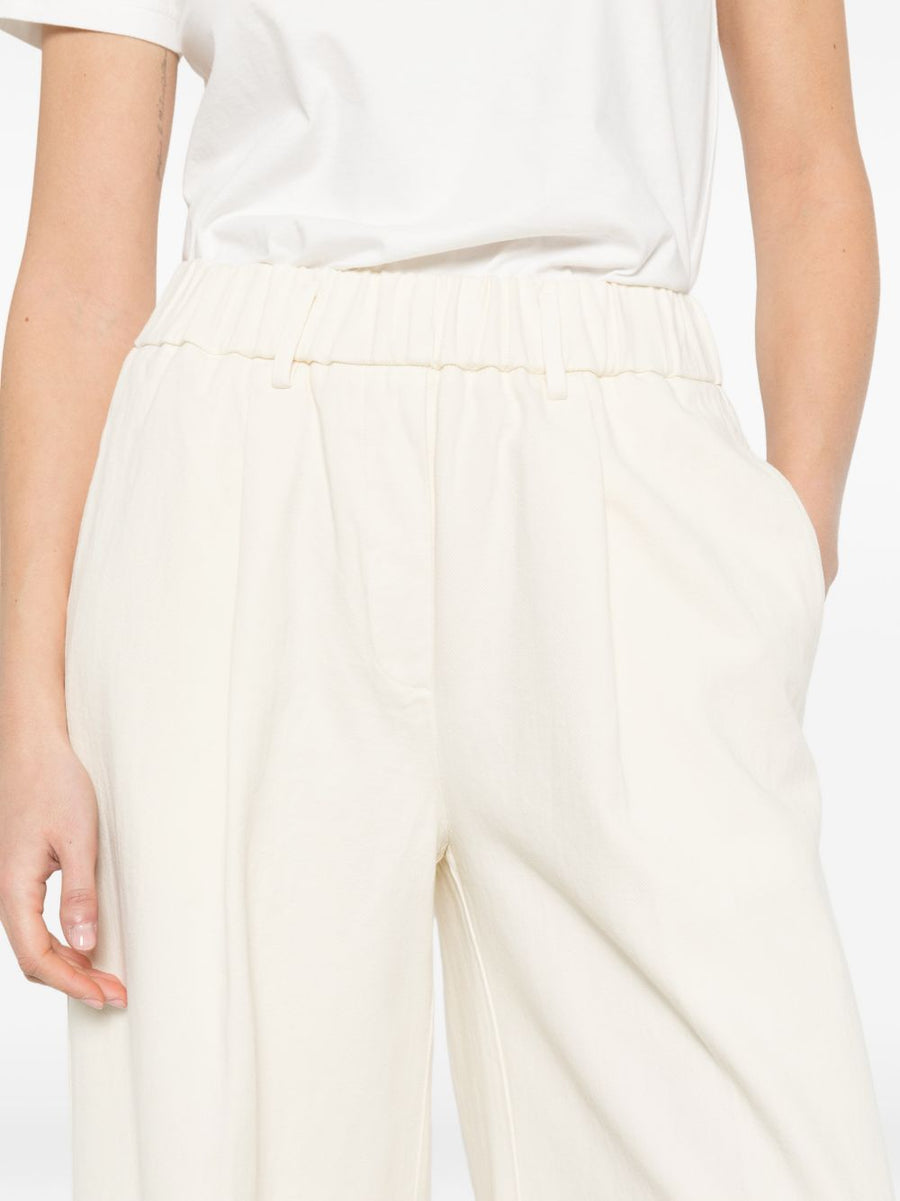 Fluid Trousers Forte Forte Premium White Cotton with Elastic Waist and Relaxed Fit for Women