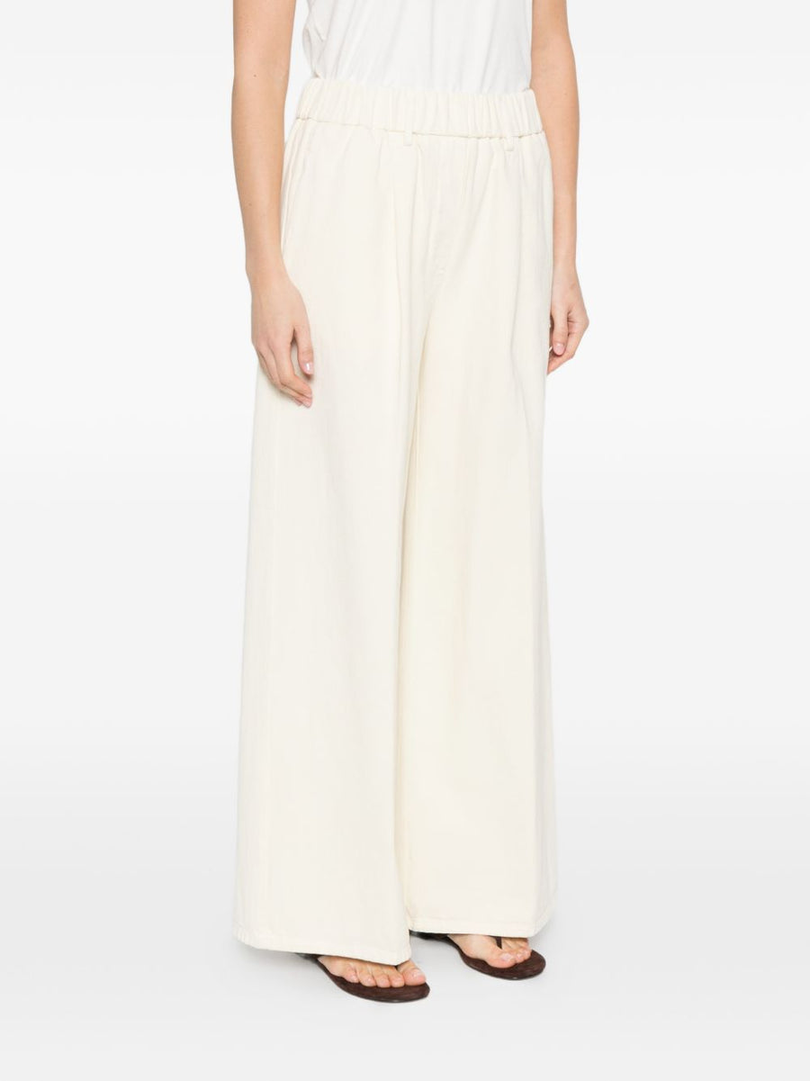 Fluid Trousers Forte Forte Premium White Cotton with Elastic Waist and Relaxed Fit for Women