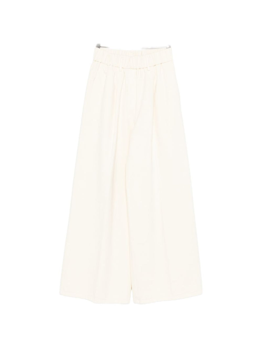 Fluid Trousers Forte Forte Premium White Cotton with Elastic Waist and Relaxed Fit for Women