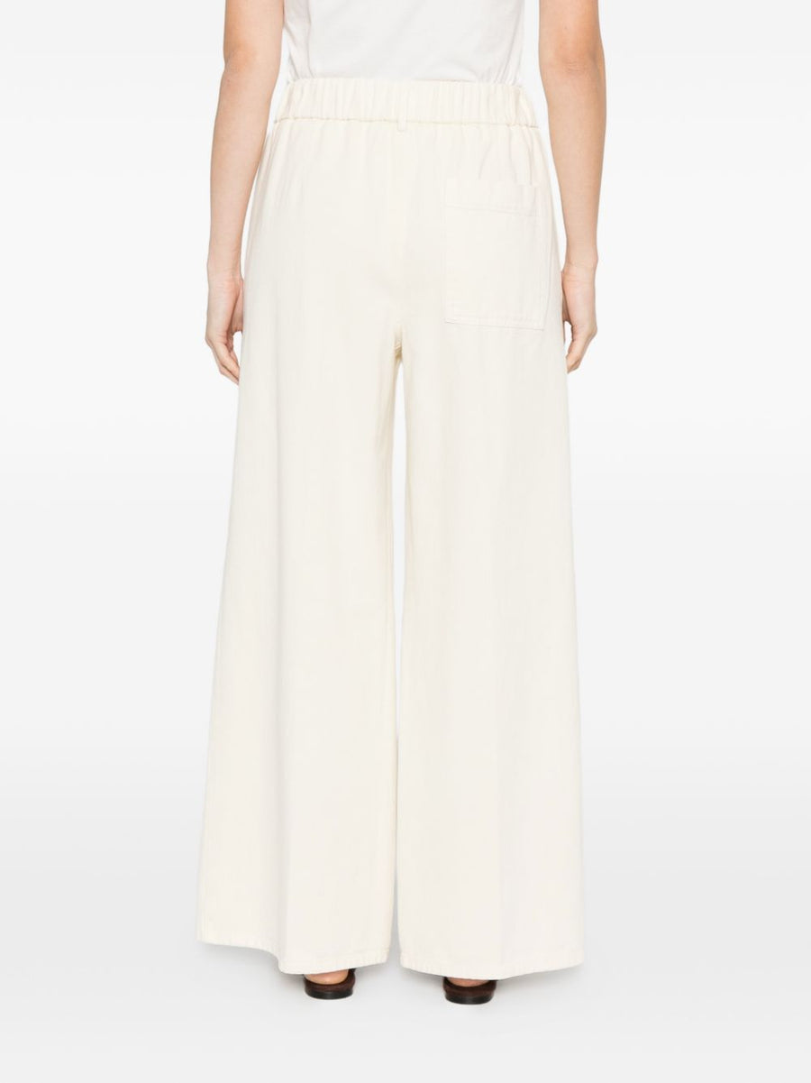 Fluid Trousers Forte Forte Premium White Cotton with Elastic Waist and Relaxed Fit for Women