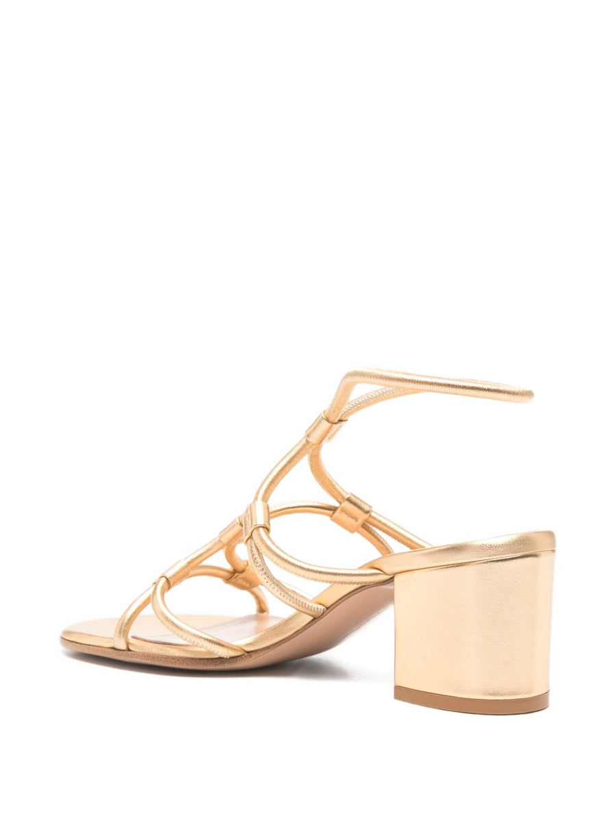 Gianvito Rossi Ankle Strap Heeled Sandals 7 Cm Block Heel With Luxurious Gold Detail For Women