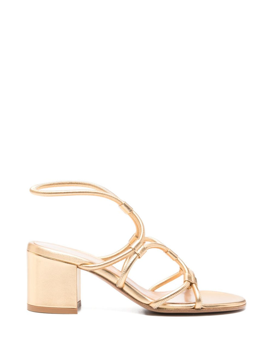 Gianvito Rossi Ankle Strap Heeled Sandals 7 Cm Block Heel With Luxurious Gold Detail For Women