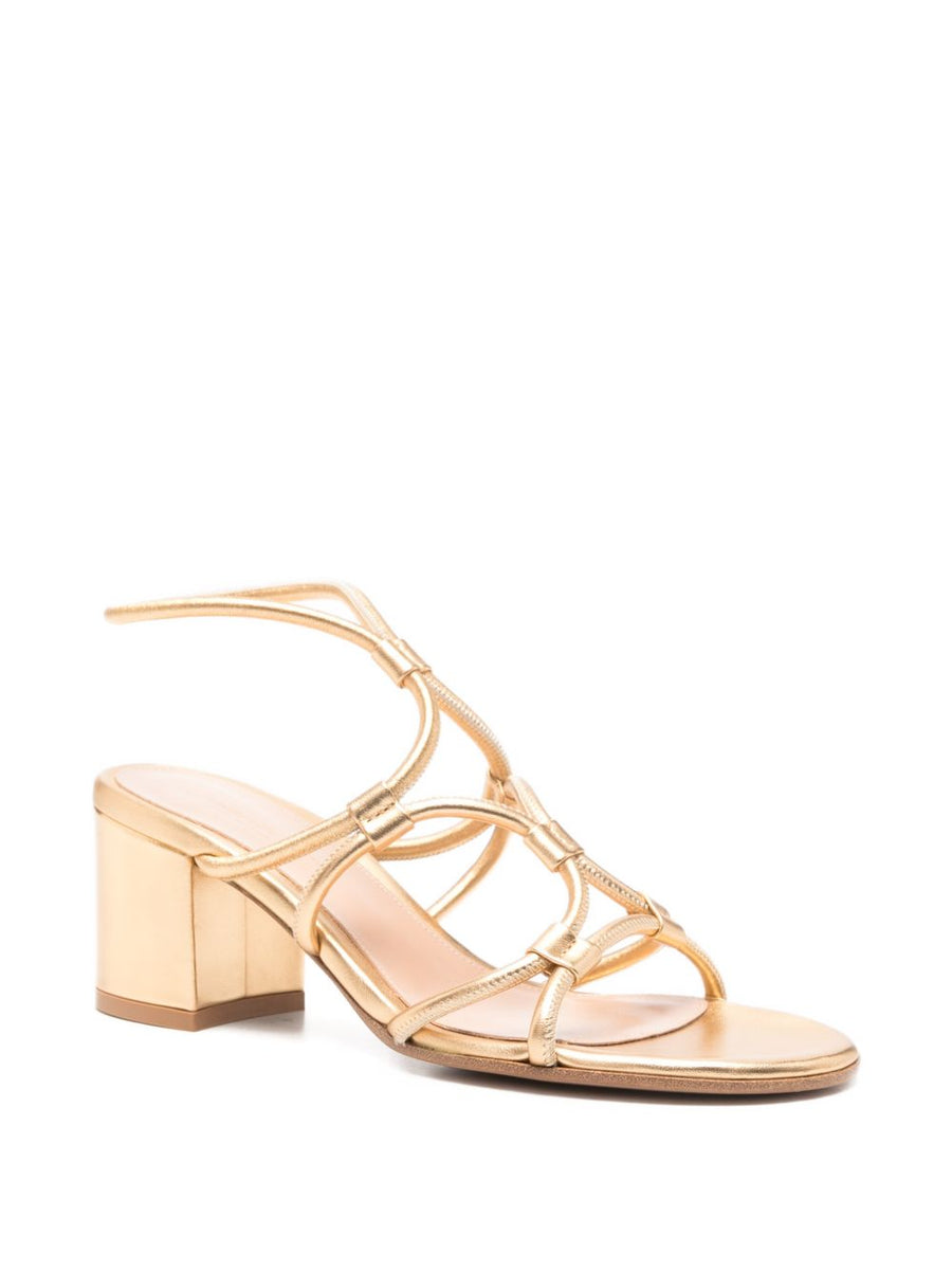 Gianvito Rossi Ankle Strap Heeled Sandals 7 Cm Block Heel With Luxurious Gold Detail For Women