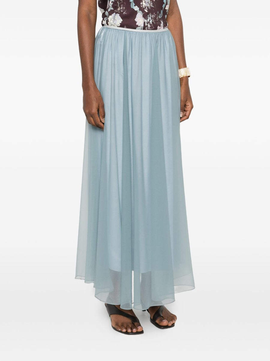 Forte Forte Chiffon Long Skirt Luxurious Tiered Silhouette For Women Elastic Waist Semi Sheer Blue