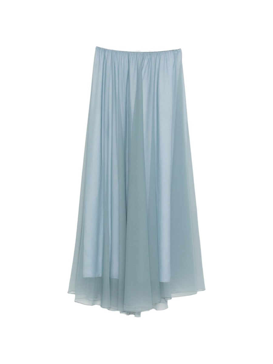 Forte Forte Chiffon Long Skirt Luxurious Tiered Silhouette For Women Elastic Waist Semi Sheer Blue