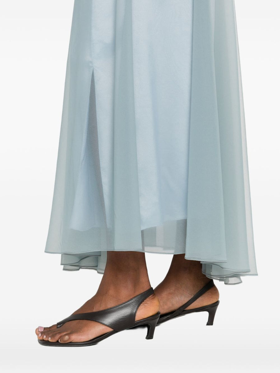 Forte Forte Chiffon Long Skirt Luxurious Tiered Silhouette For Women Elastic Waist Semi Sheer Blue