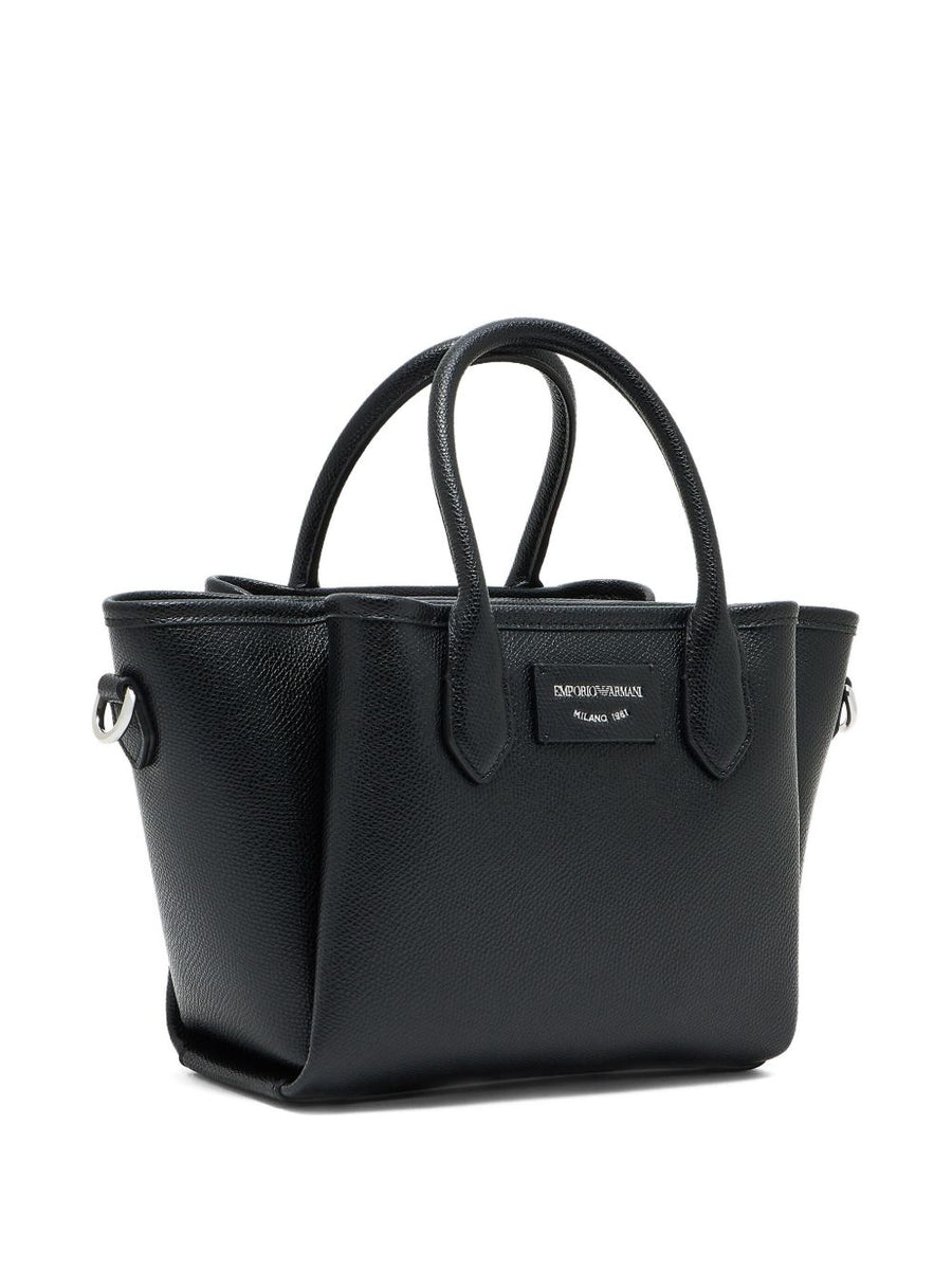 Emporio Armani Palmellato Finish Small Shopper For Women Black Versatile Everyday Bag