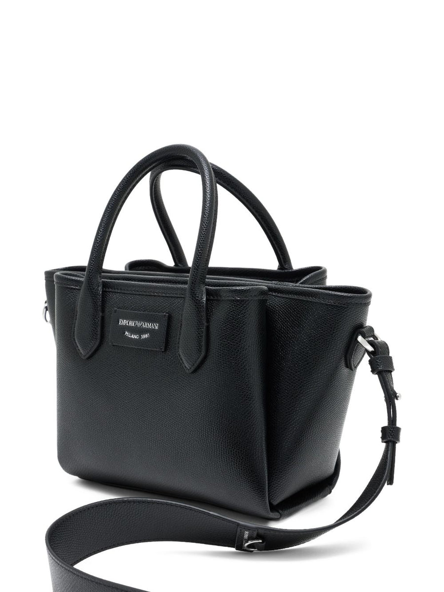 Emporio Armani Palmellato Finish Small Shopper For Women Black Versatile Everyday Bag