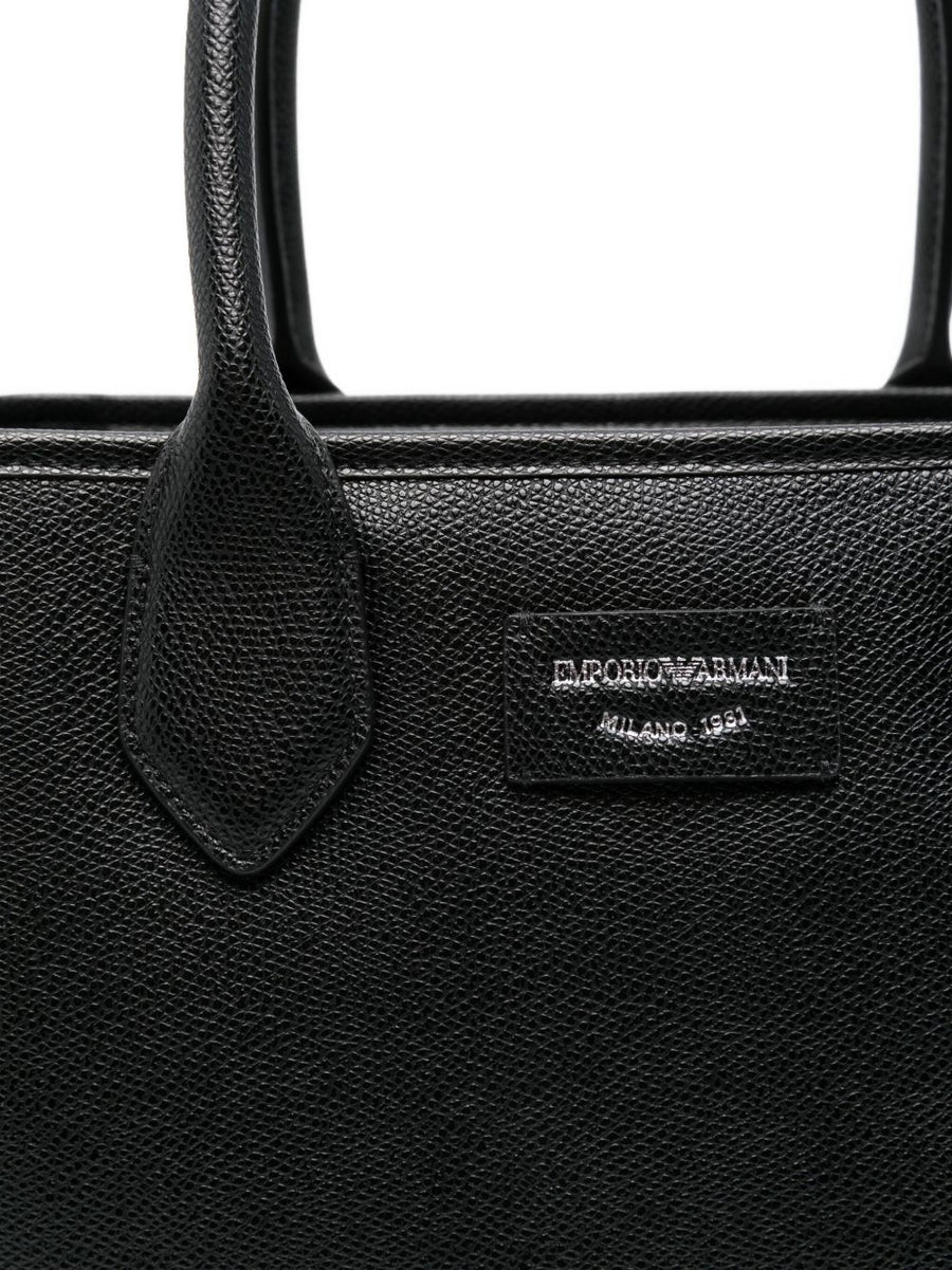 Emporio Armani Palmellato Finish Medium Shopper Bag For Women Black Polyurethane Luxury Versatile