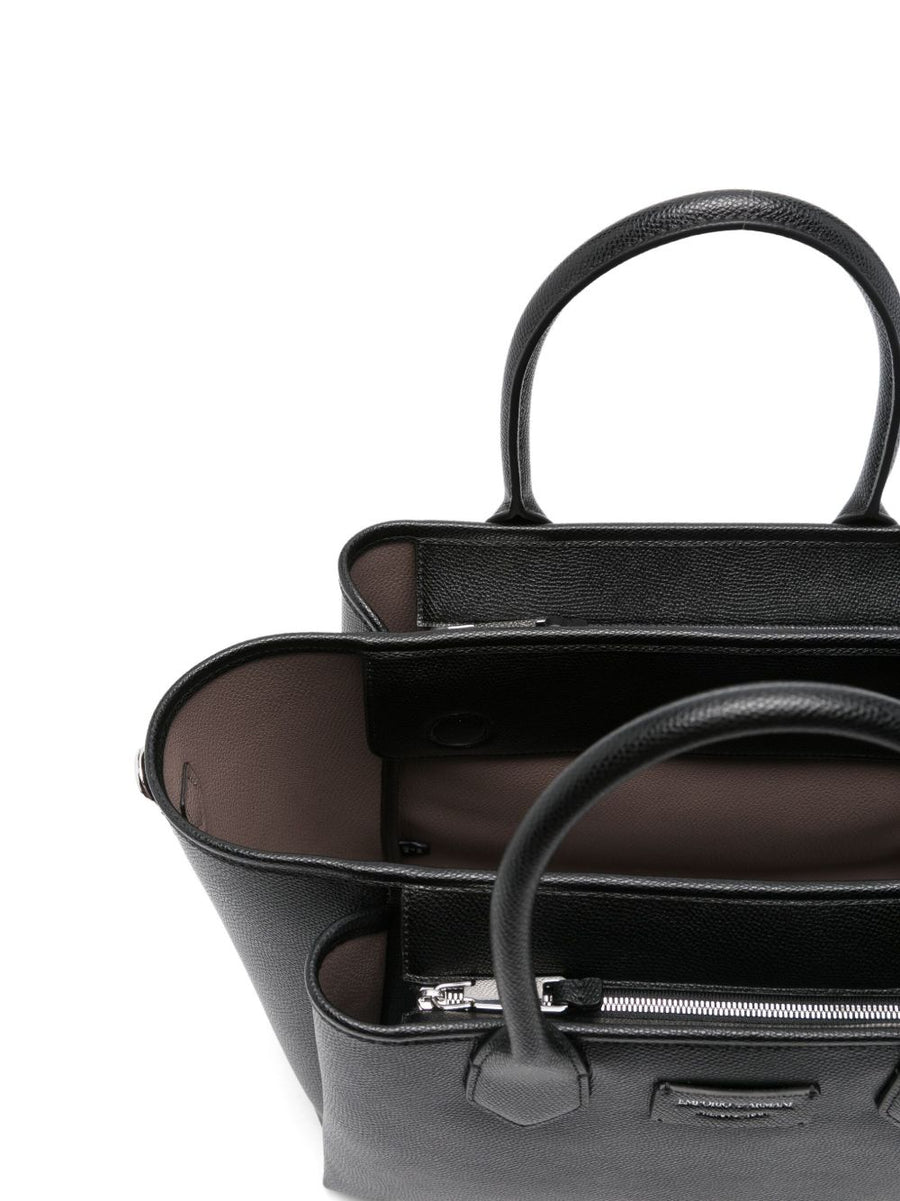 Emporio Armani Palmellato Finish Medium Shopper Bag For Women Black Polyurethane Luxury Versatile