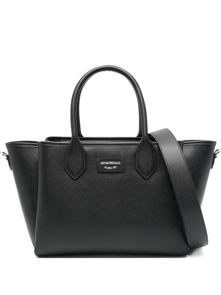 Emporio Armani Palmellato Finish Medium Shopper Bag For Women Black Polyurethane Luxury Versatile