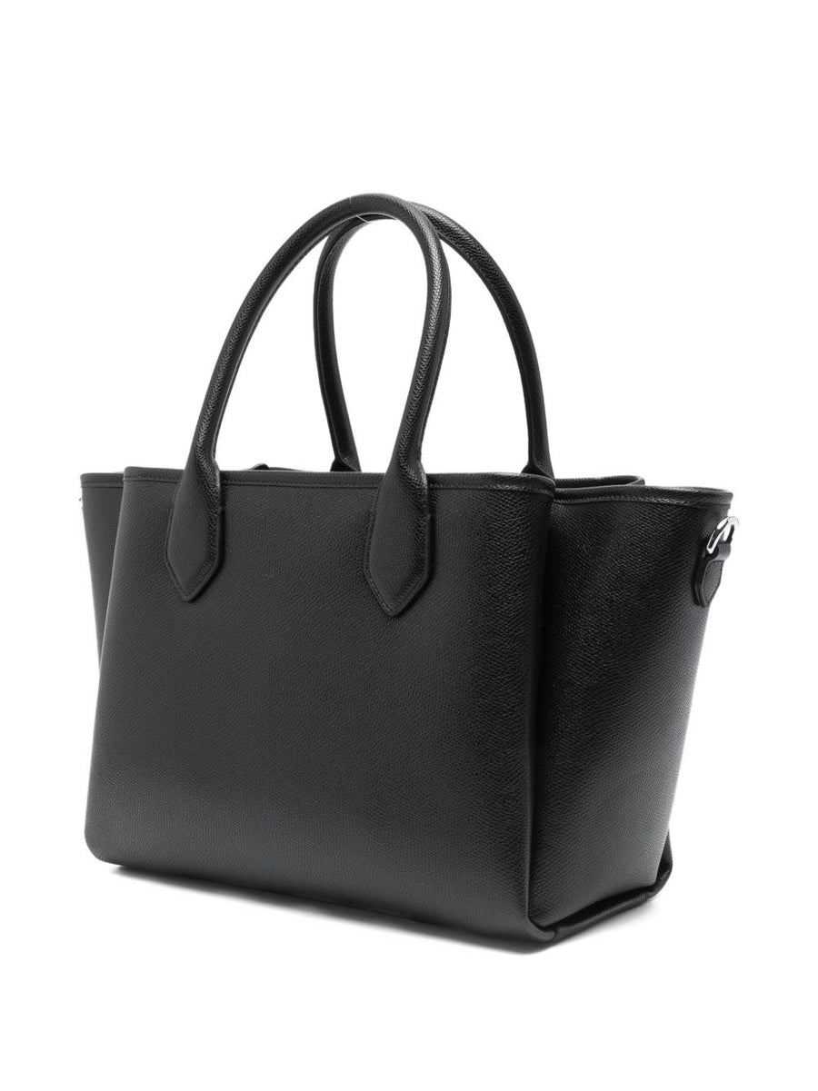 Emporio Armani Palmellato Finish Medium Shopper Bag For Women Black Polyurethane Luxury Versatile