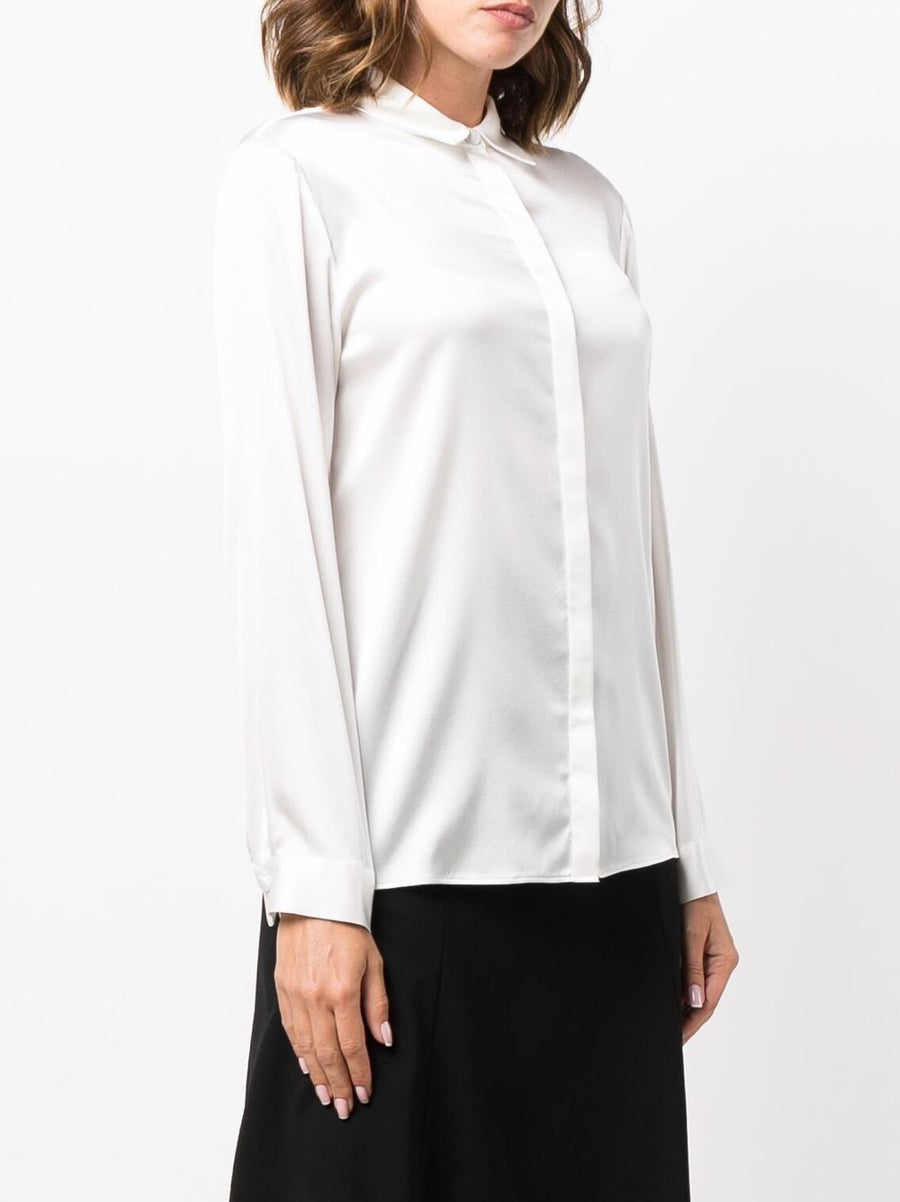 Emporio Armani Silk Shirt For Women White Silk Blend Long Sleeve Timeless Versatility For Work And Dressy Looks