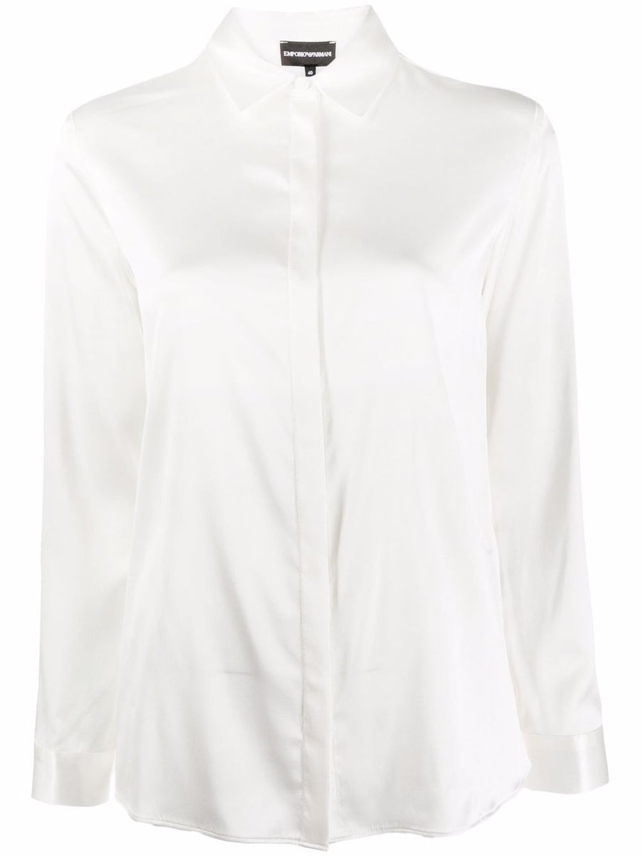 Emporio Armani Silk Shirt For Women White Silk Blend Long Sleeve Timeless Versatility For Work And Dressy Looks