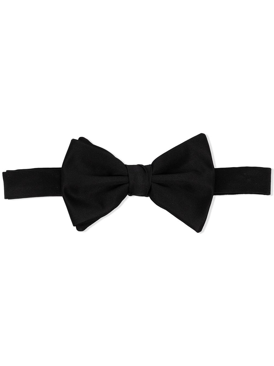 Emporio Armani Knotted Bow Tie 100 Percent Silk Micro Textured Black Clip Fastening For Formal Men Luxury