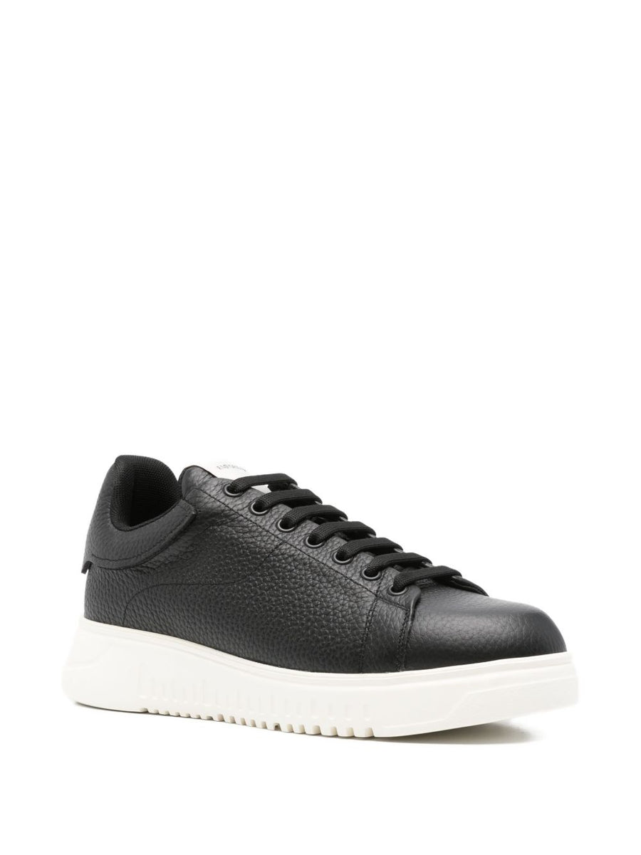 Emporio Armani Leather Sneakers For Men Premium Tumbled Leather All Day Comfort Versatile Black
