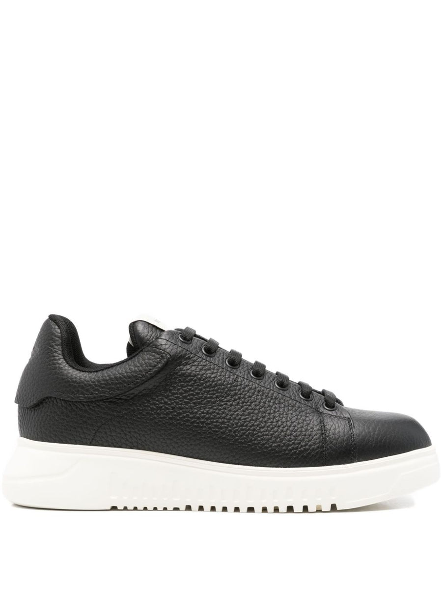 Emporio Armani Leather Sneakers For Men Premium Tumbled Leather All Day Comfort Versatile Black
