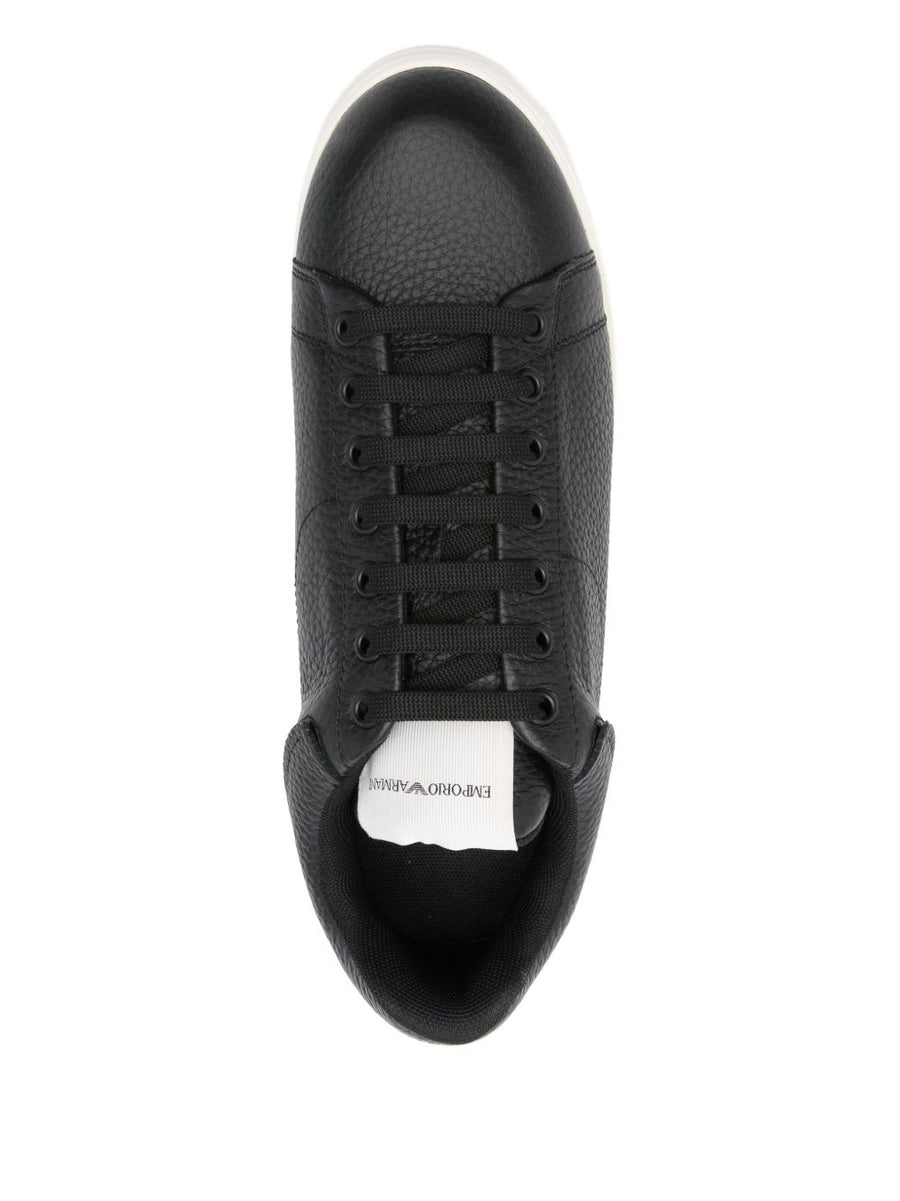 Emporio Armani Leather Sneakers For Men Premium Tumbled Leather All Day Comfort Versatile Black