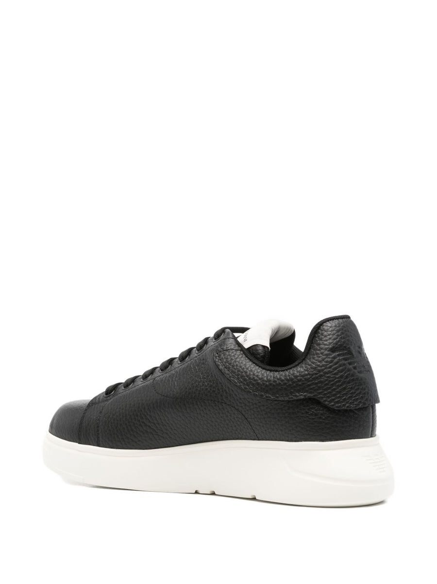 Emporio Armani Leather Sneakers For Men Premium Tumbled Leather All Day Comfort Versatile Black