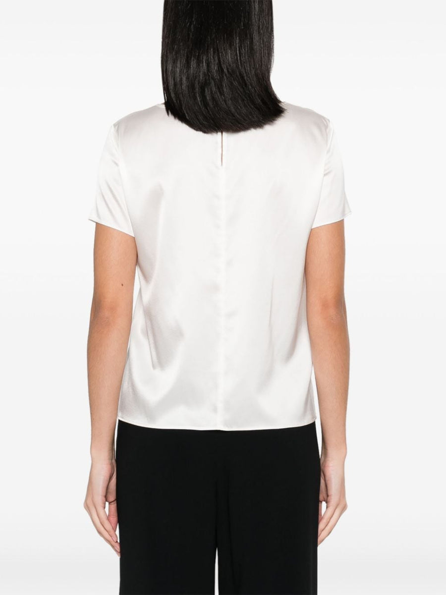 Emporio Armani Silk Top White Round Neck Short Sleeve Luxury Women With Adjustable Fit
