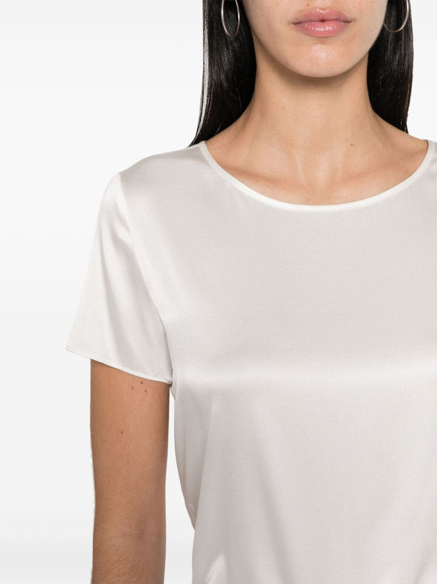 Emporio Armani Silk Top White Round Neck Short Sleeve Luxury Women With Adjustable Fit