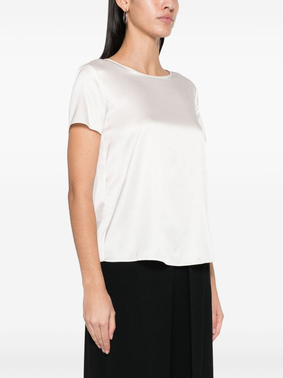 Emporio Armani Silk Top White Round Neck Short Sleeve Luxury Women With Adjustable Fit