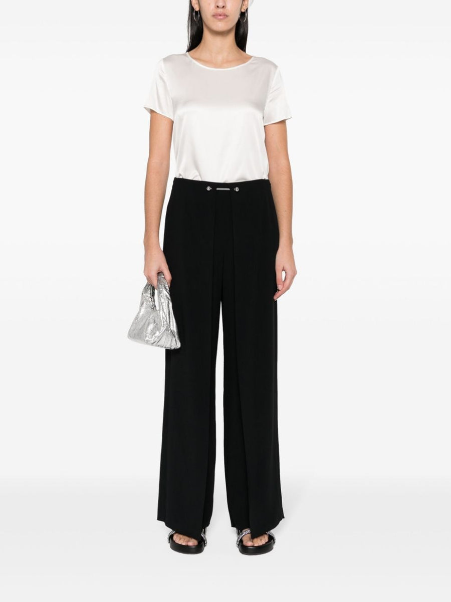 Emporio Armani Silk Top White Round Neck Short Sleeve Luxury Women With Adjustable Fit