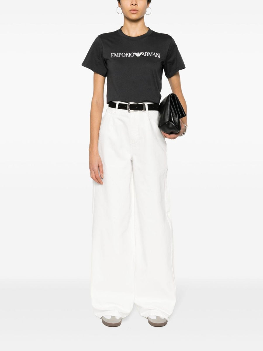 Emporio Armani Logo Print Cotton T Shirt For Women Navy 100 Percent Cotton Premium Casual Tee