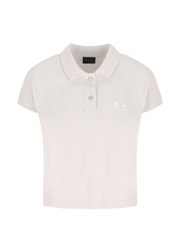 Balenciaga Cotton Polo Shirt For Women With Discreet Logo Embroidery Luxurious White Top For Versatile Style