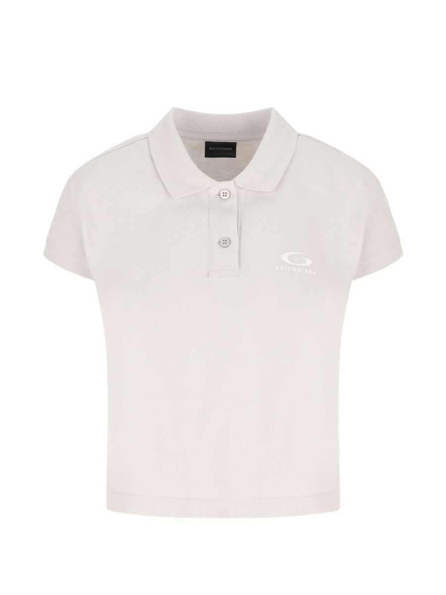 Balenciaga Cotton Polo Shirt For Women With Discreet Logo Embroidery Luxurious White Top For Versatile Style