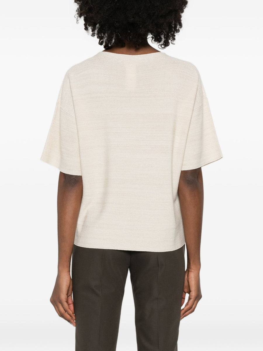 Fabiana Filippi Ivory Wool and Cotton Sweater for Women Round Neck Short Sleeve Luxury Knitwear